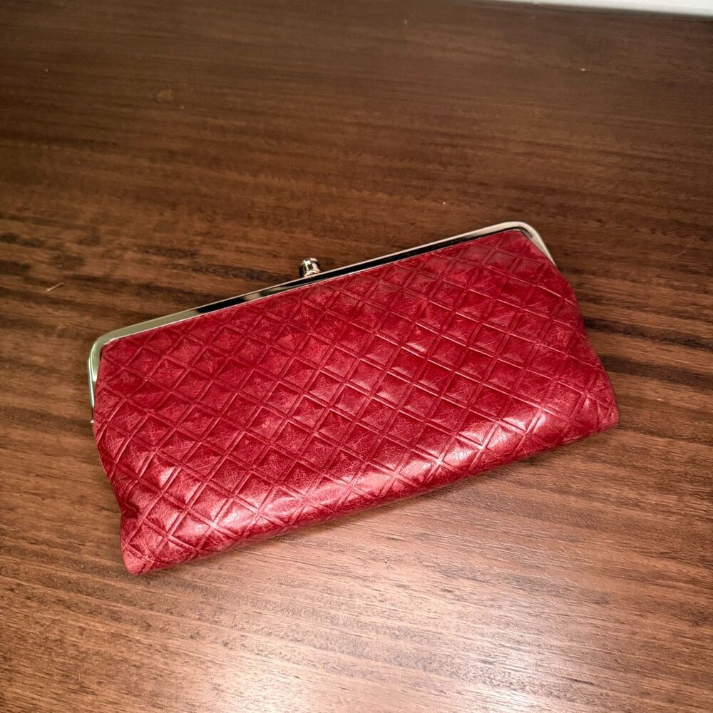 Hobo Red Embossed Leather Double Frame Clutch Wallet